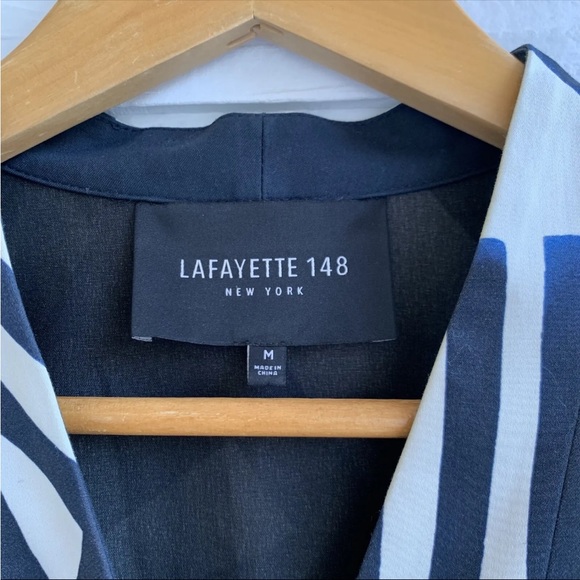 Lafayette 148 New York Blue Cream Blazer Jacket M One Button Cotton Blend - Picture 7 of 10